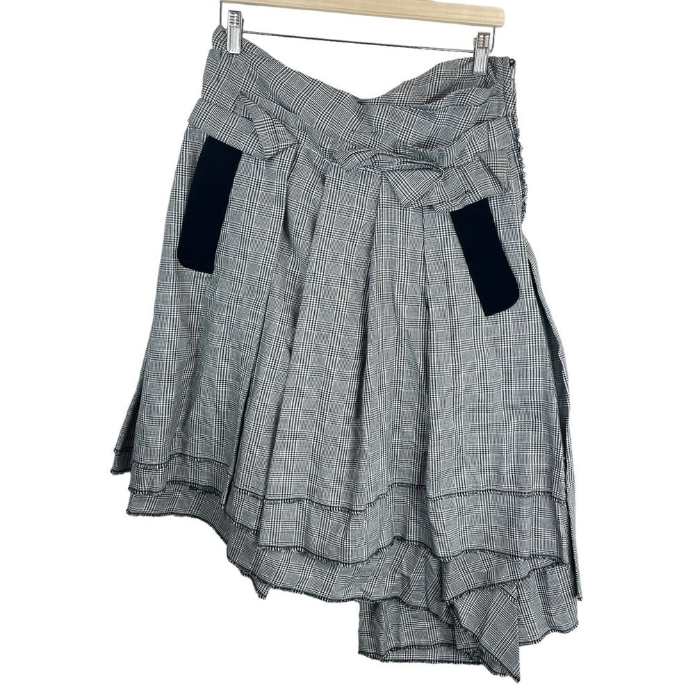 Comme De Garcons Houndstooth Plaid Cotton Pleated Skirt Black White Size M